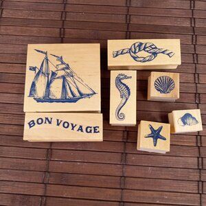 Recollections Bon Voyage 7pc Rubber Stamp Set Nautical Sailing Ship Sea Shell